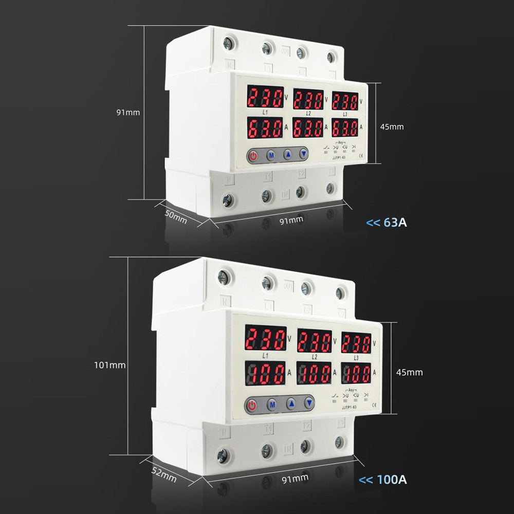 LCD Display Automatic Circuit Breaker with Overvoltage, Undervoltage, Current Limiting, Phase Loss Protection, and Reclosure Switch