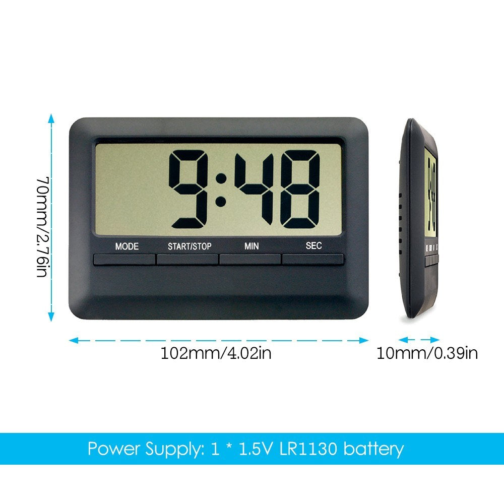 Magnetic LCD Digital Alarm Kitchen Timer Clock - Large Display, Manual Countdown, Stopwatch for Cooking, Shower, Study