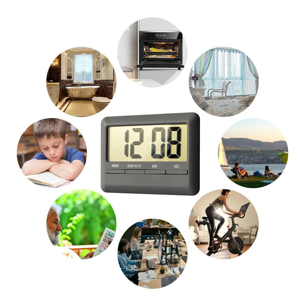 Magnetic LCD Digital Alarm Kitchen Timer Clock - Large Display, Manual Countdown, Stopwatch for Cooking, Shower, Study