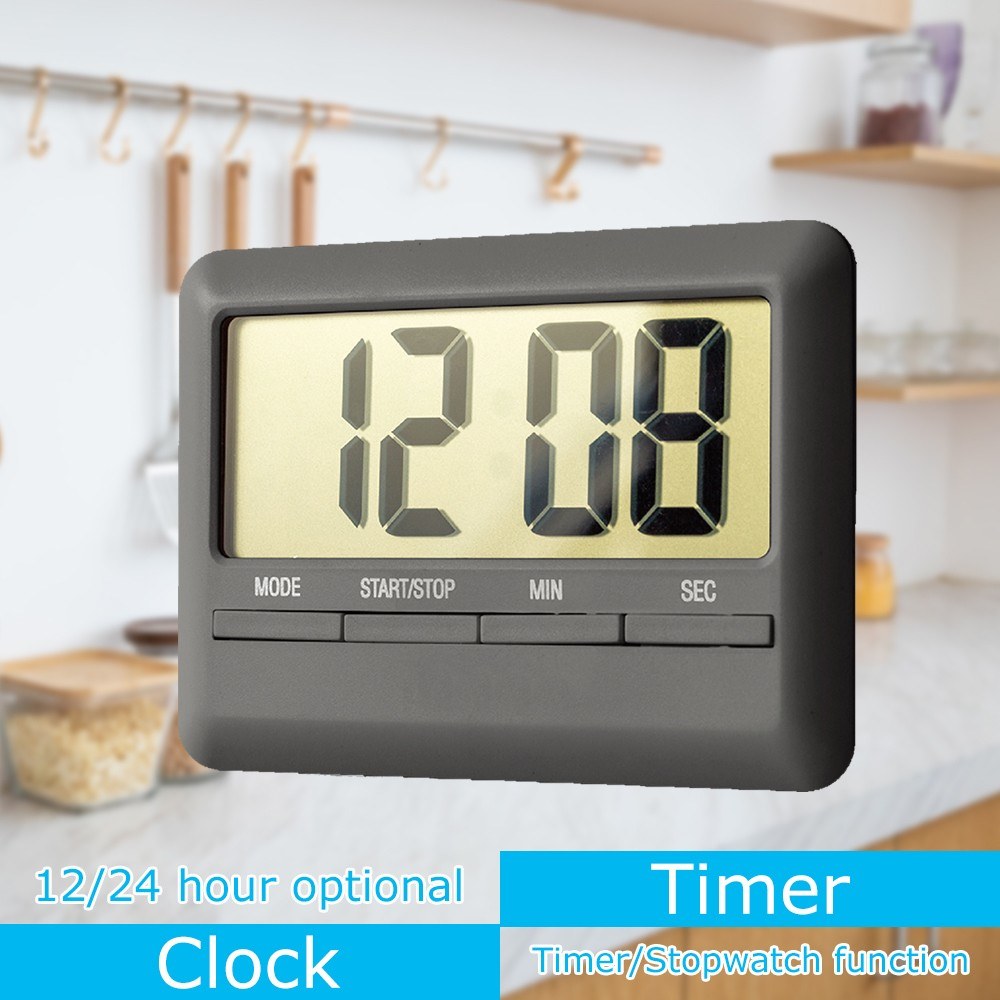 Magnetic LCD Digital Alarm Kitchen Timer Clock - Large Display, Manual Countdown, Stopwatch for Cooking, Shower, Study