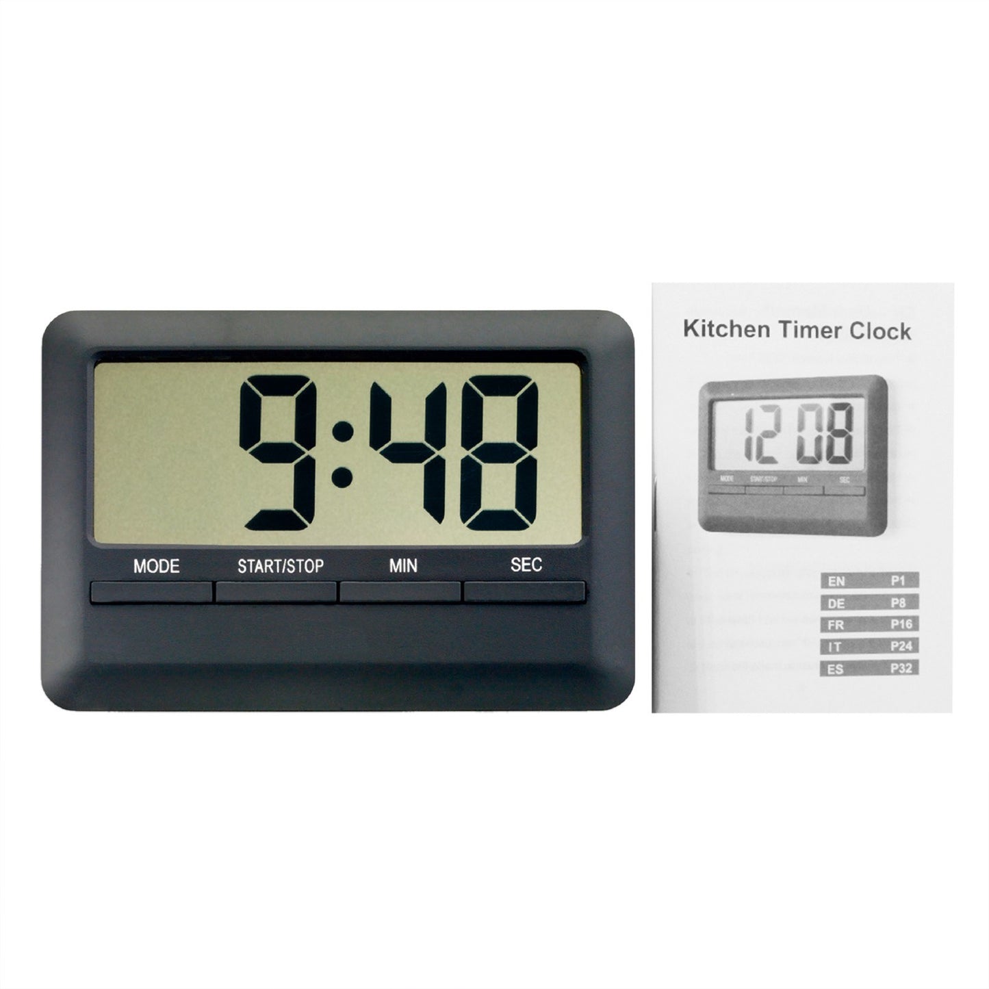 Magnetic LCD Digital Alarm Kitchen Timer Clock - Large Display, Manual Countdown, Stopwatch for Cooking, Shower, Study