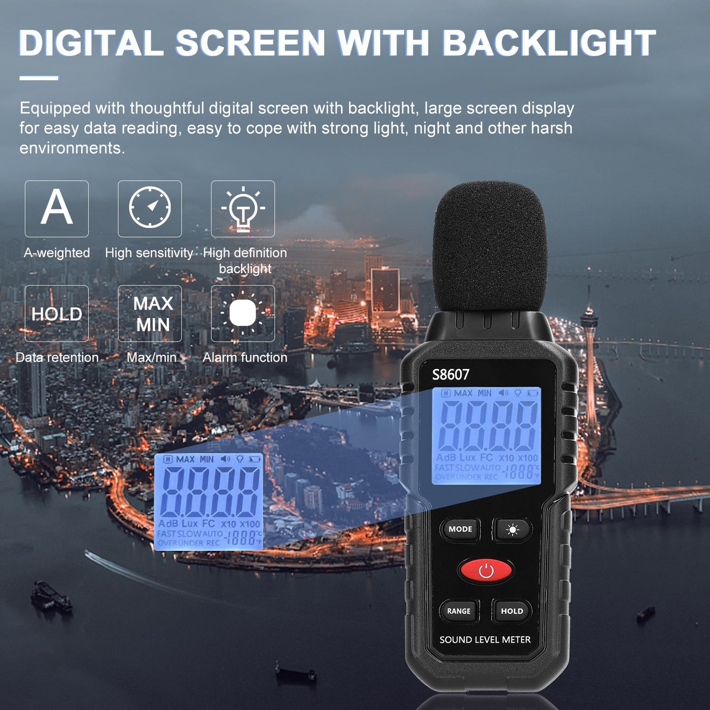 High Accuracy Mini Sound Level Meter 30-130dB A-weighted Digital Noise Detector with Backlit Display
