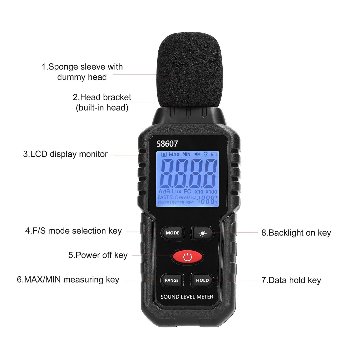 High Accuracy Mini Sound Level Meter 30-130dB A-weighted Digital Noise Detector with Backlit Display