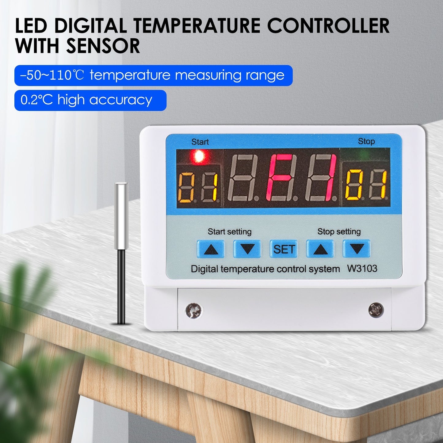 LED Digital Temperature Controller 30A AC110-220V Intelligent Thermostat with Sensor for Heating & Cooling