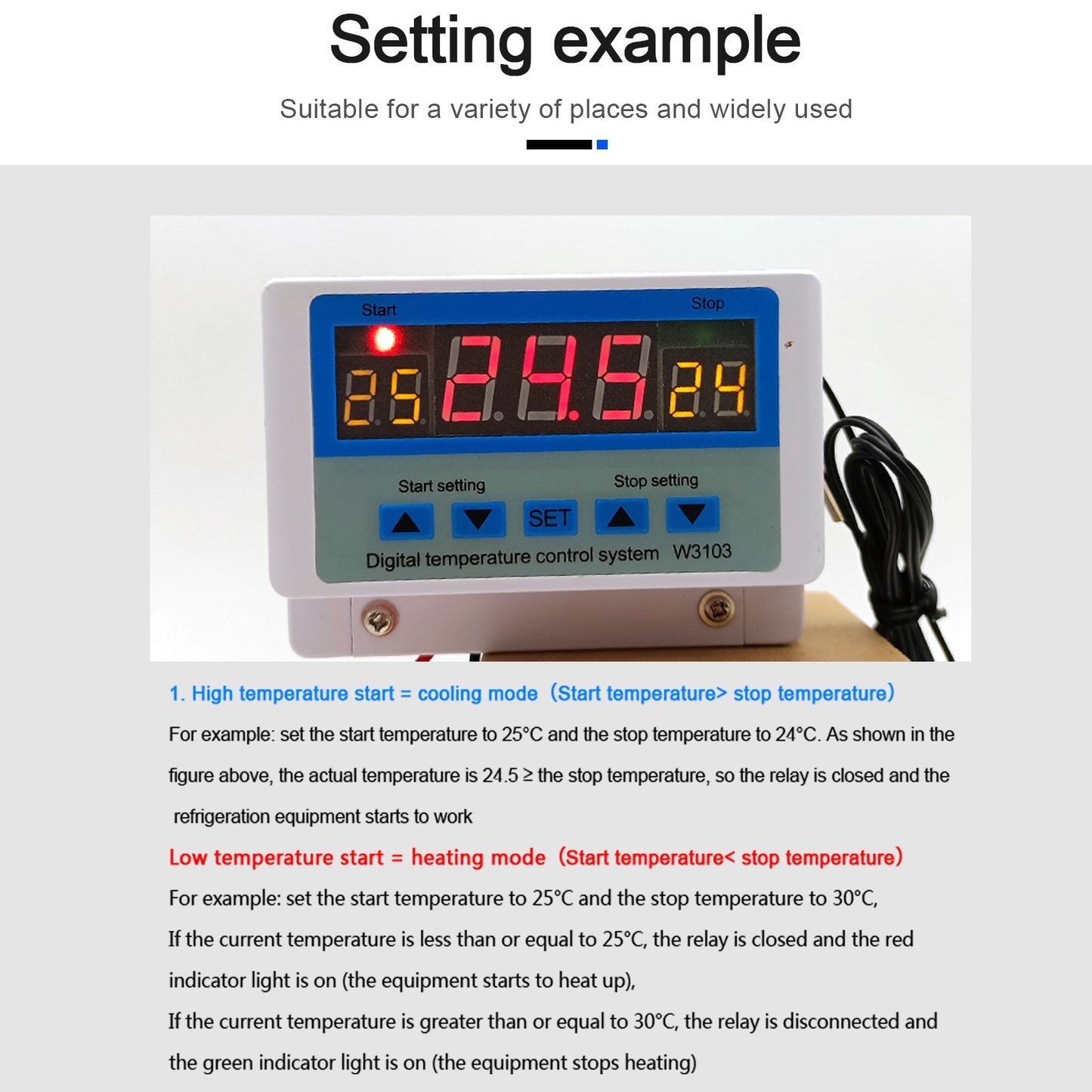 LED Digital Temperature Controller 30A AC110-220V Intelligent Thermostat with Sensor for Heating & Cooling