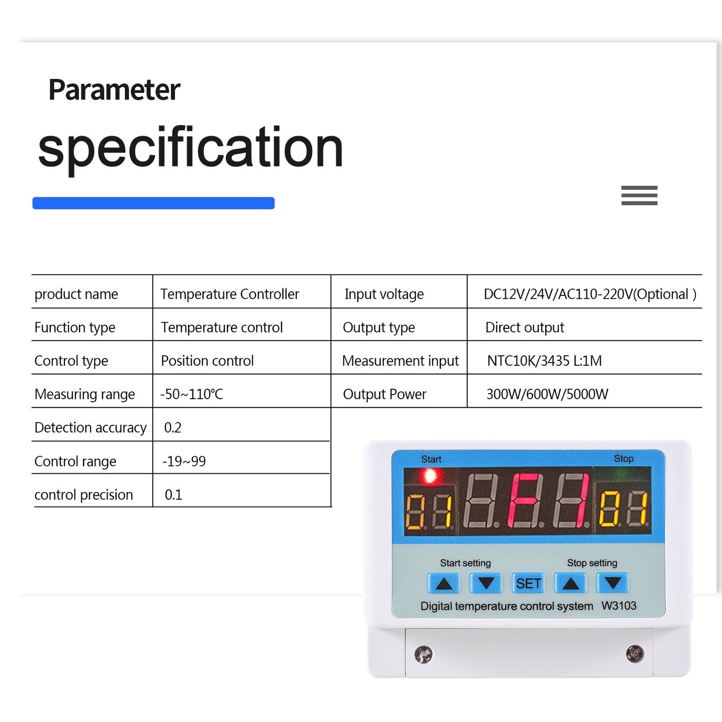 LED Digital Temperature Controller 30A AC110-220V Intelligent Thermostat with Sensor for Heating & Cooling