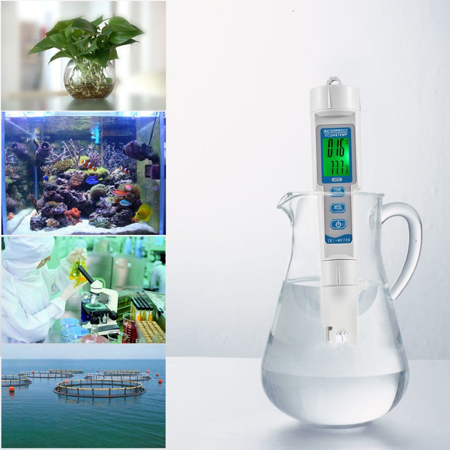 Portable 3-in-1 Water Quality Tester: pH, EC, & Temperature Meter Analyzer