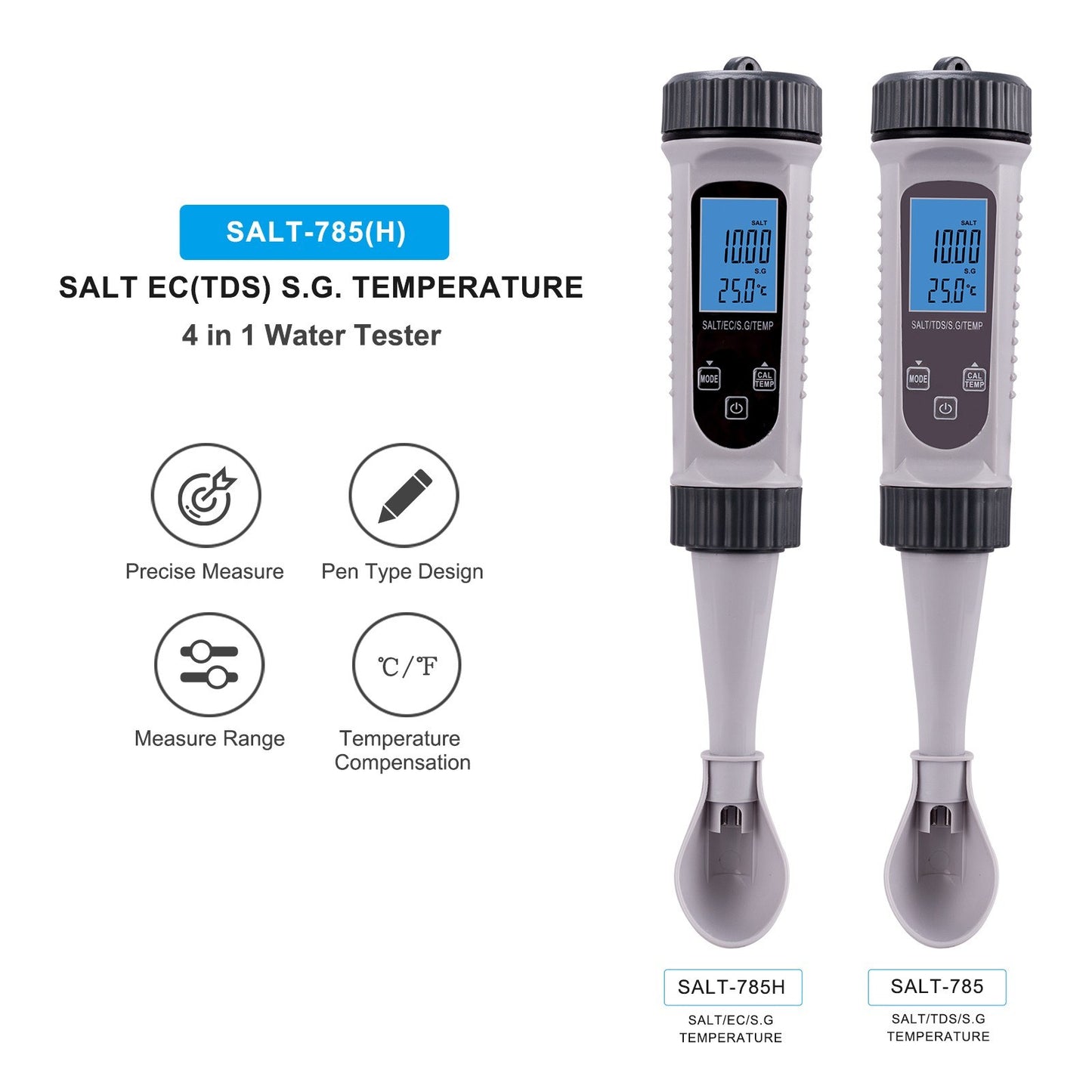 Digital Water Tester 4-in-1: SALT, TDS, S.G., Temp Meter - High Accuracy Quality Testing Pen for Drinking Water, Swimming Pool, Aquarium, Hydroponics