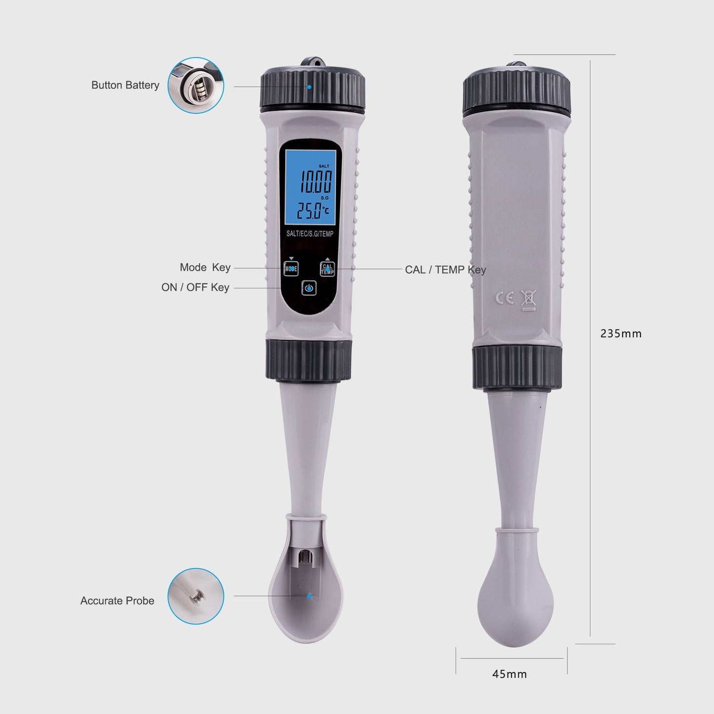 Digital Water Tester 4-in-1: SALT, TDS, S.G., Temp Meter - High Accuracy Quality Testing Pen for Drinking Water, Swimming Pool, Aquarium, Hydroponics