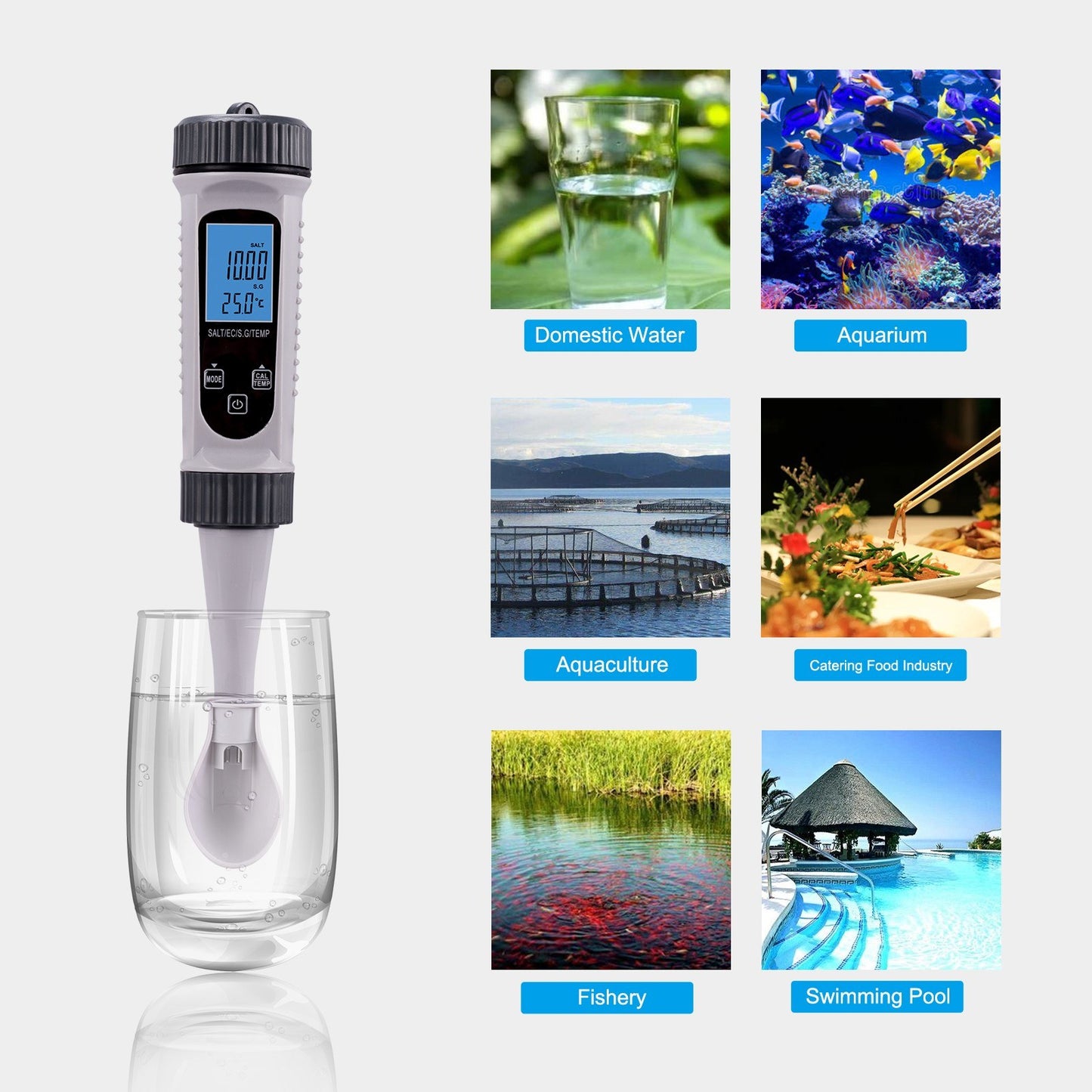 Digital Water Tester 4-in-1: SALT, TDS, S.G., Temp Meter - High Accuracy Quality Testing Pen for Drinking Water, Swimming Pool, Aquarium, Hydroponics