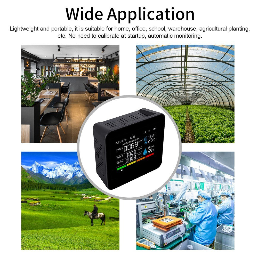 9-in-1 Air Quality Monitor with CO2 & PM Detection, APP Control & Alarm Function for Home, Office & Car