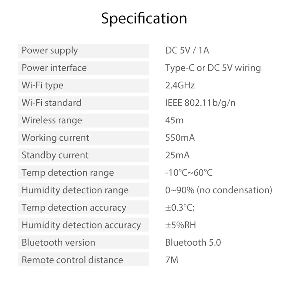 Tuya Smart WiFi Temperature & Humidity Controller with Infrared, USB Power, LCD Backlit Display & APP Remote Control for Home & Bedroom