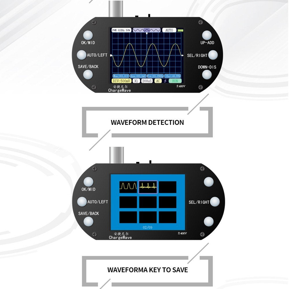 Portable Handheld Oscilloscope - 2.4 TFT Display, 320x240 Resolution, 2.5MHz Sample Rate, 500KHz Bandwidth