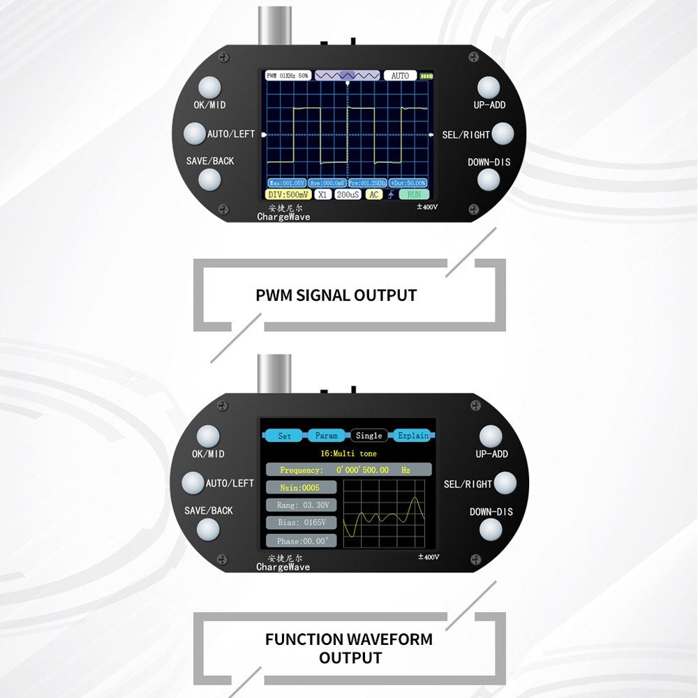 Portable Handheld Oscilloscope - 2.4 TFT Display, 320x240 Resolution, 2.5MHz Sample Rate, 500KHz Bandwidth