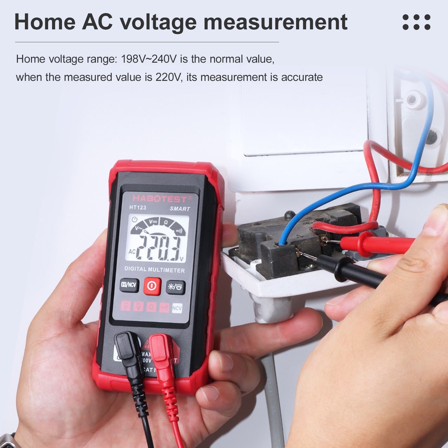HT123 Digital Multimeter - Auto Range, 2000 Counts True RMS, AC/DC Voltage, Resistance, NCV Test, LCD Backlight, Flashlight, Data Hold