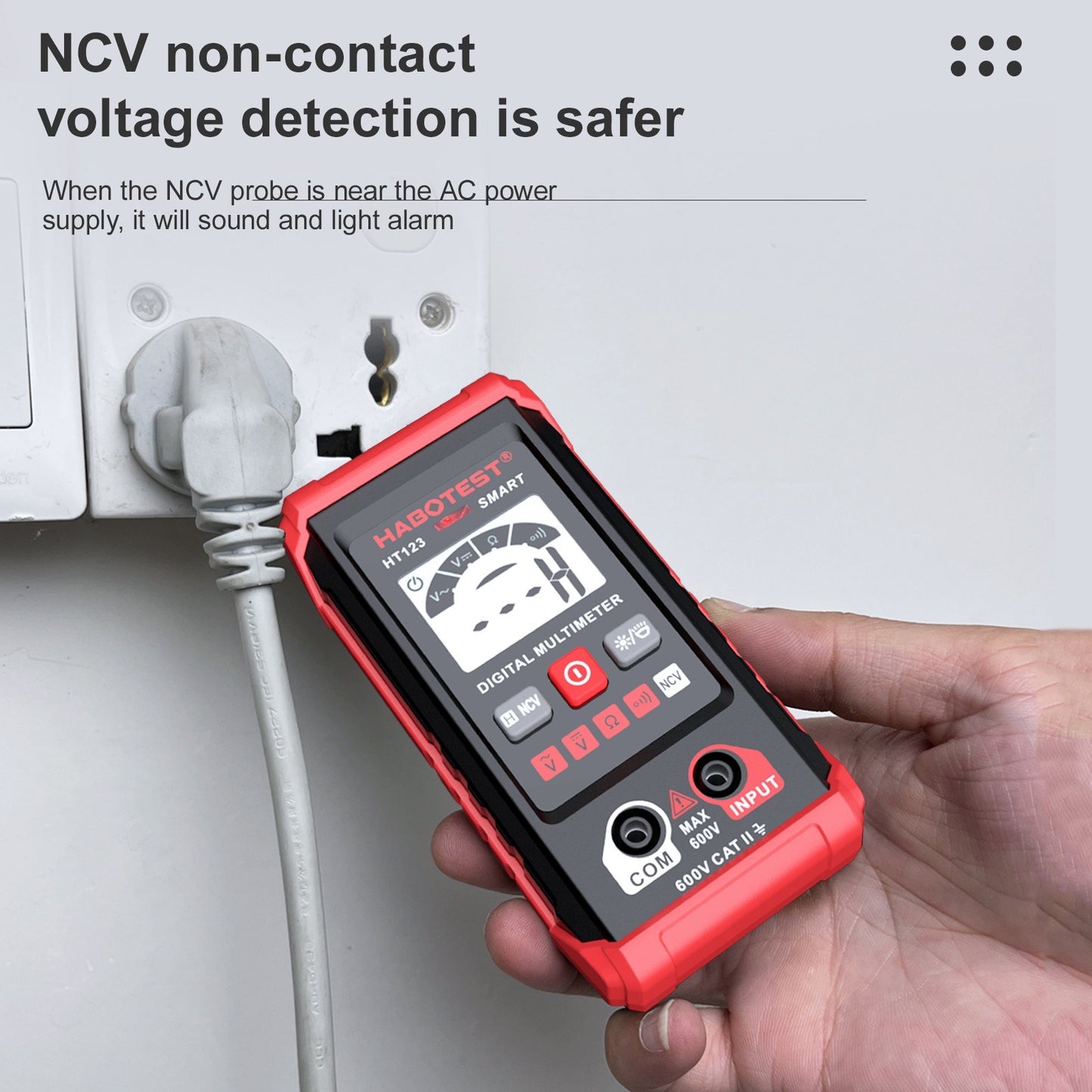 HT123 Digital Multimeter - Auto Range, 2000 Counts True RMS, AC/DC Voltage, Resistance, NCV Test, LCD Backlight, Flashlight, Data Hold