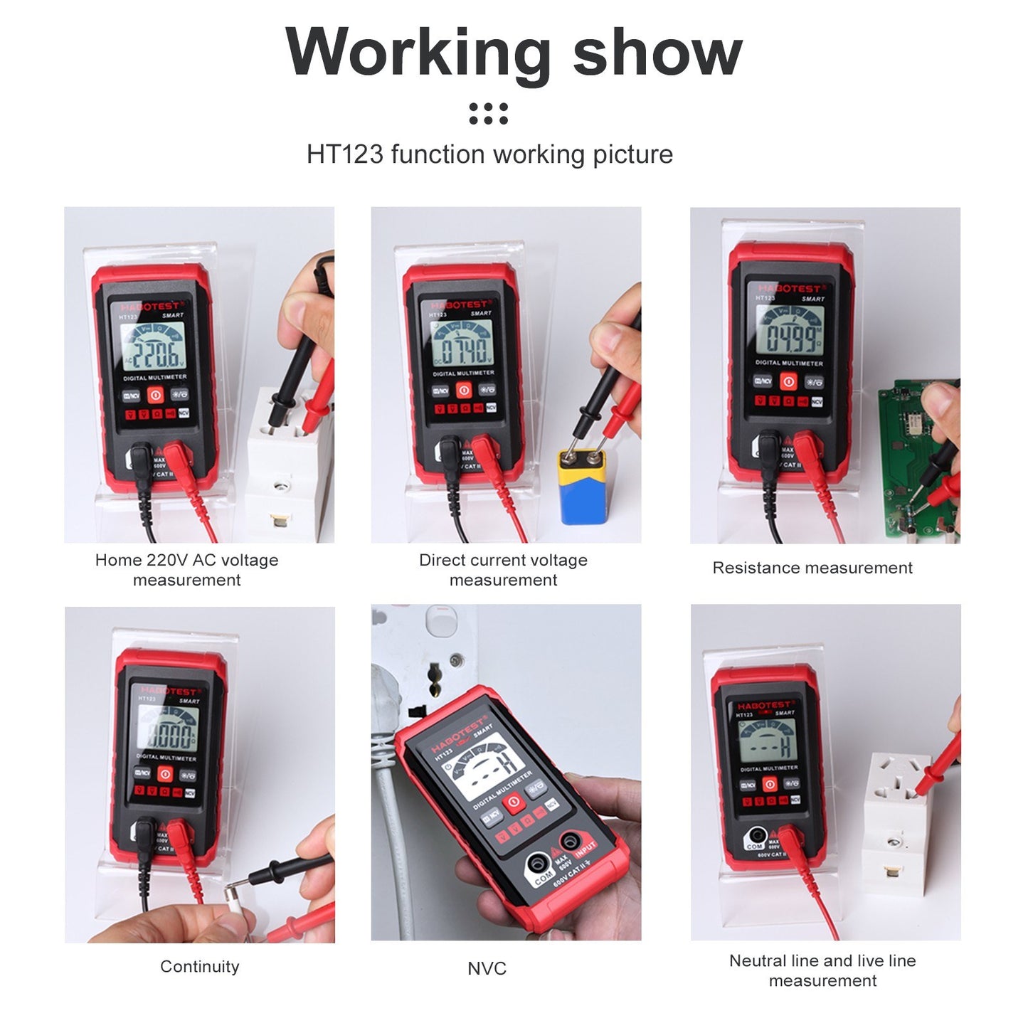HT123 Digital Multimeter - Auto Range, 2000 Counts True RMS, AC/DC Voltage, Resistance, NCV Test, LCD Backlight, Flashlight, Data Hold