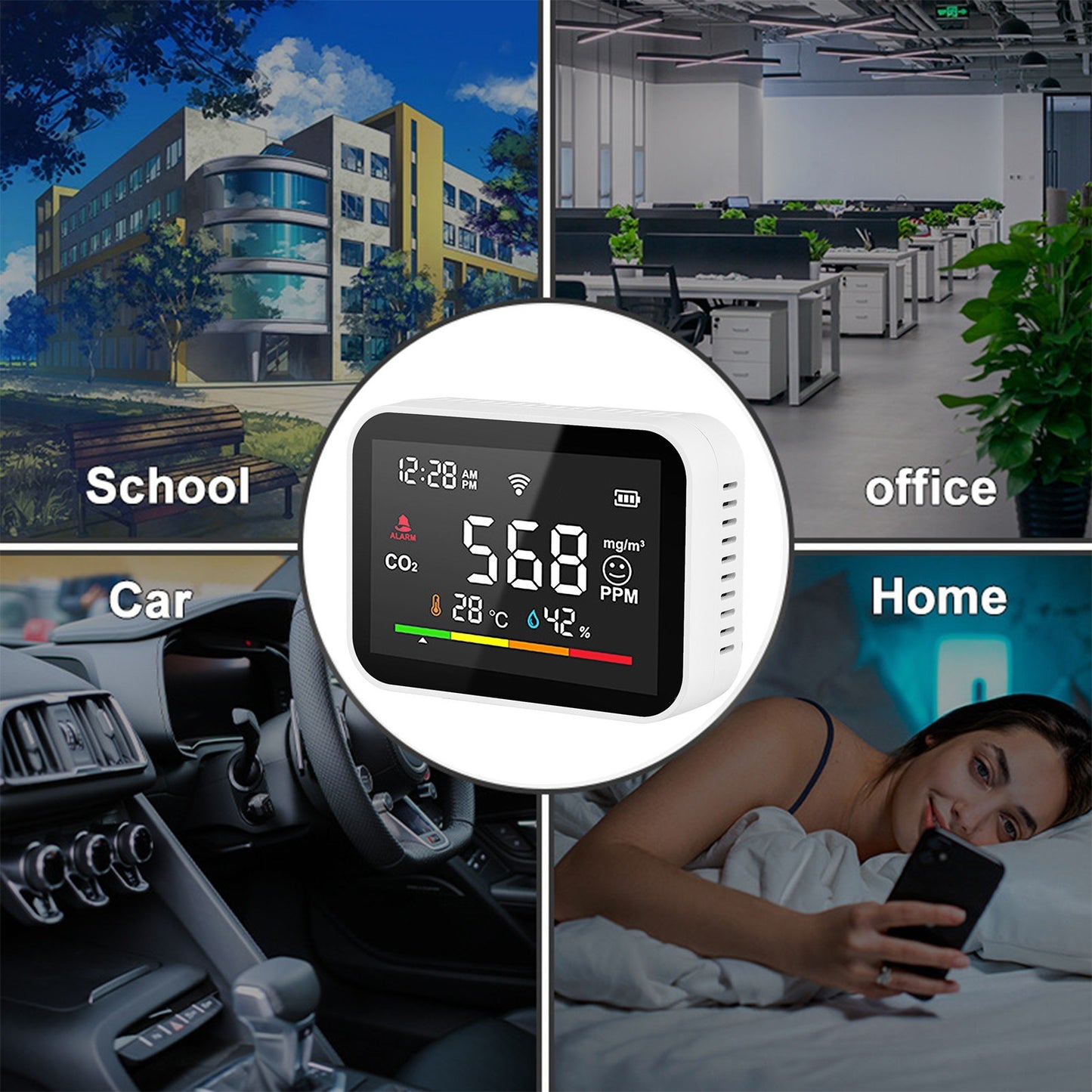 Smart WiFi CO2 Detector: Portable Air Quality Monitor with LCD Temp & Humidity Tester, Mobile App Remote Viewing & Intelligent Linkage