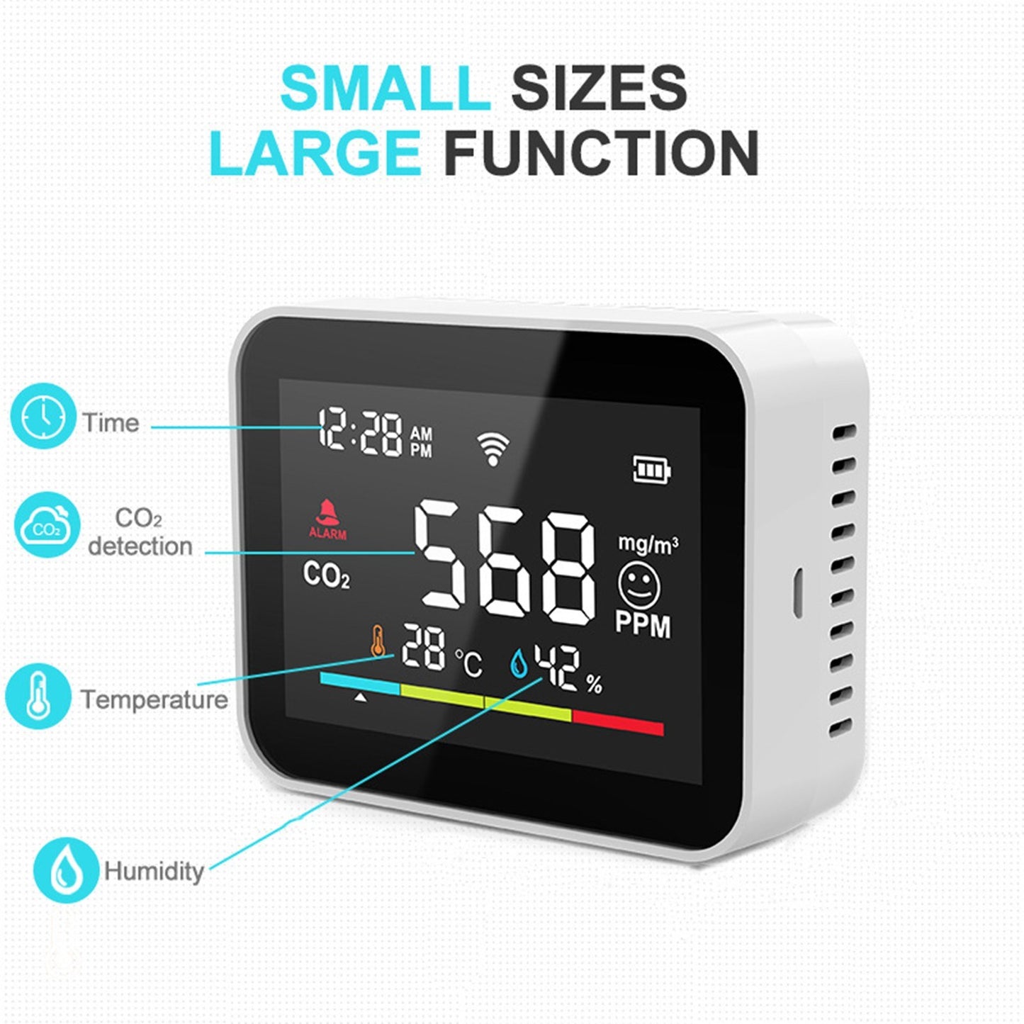 Smart WiFi CO2 Detector: Portable Air Quality Monitor with LCD Temp & Humidity Tester, Mobile App Remote Viewing & Intelligent Linkage