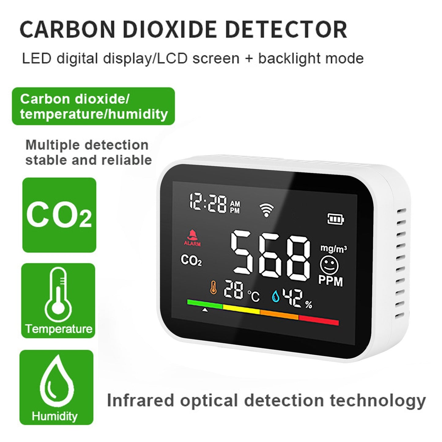 Smart WiFi CO2 Detector: Portable Air Quality Monitor with LCD Temp & Humidity Tester, Mobile App Remote Viewing & Intelligent Linkage