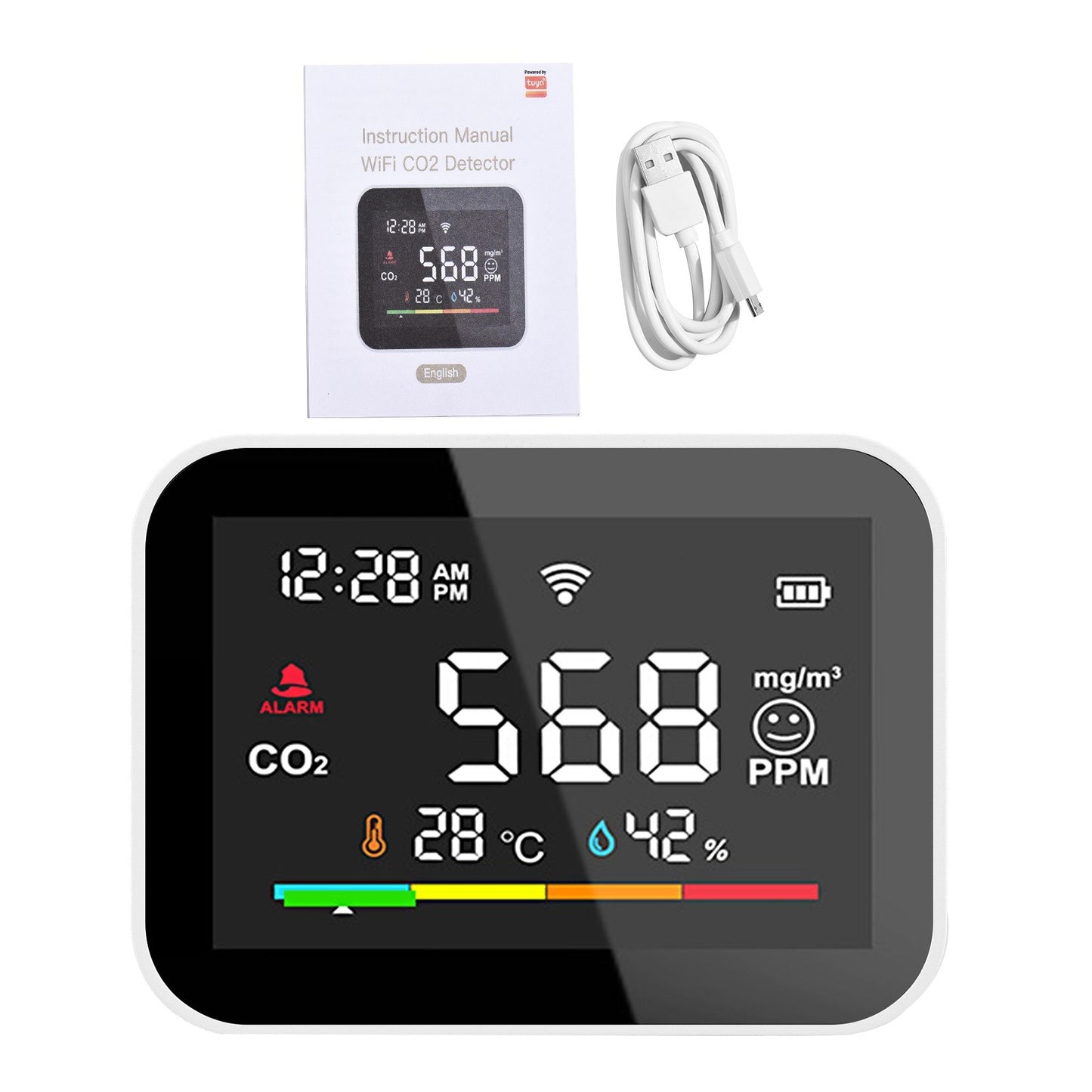 Smart WiFi CO2 Detector: Portable Air Quality Monitor with LCD Temp & Humidity Tester, Mobile App Remote Viewing & Intelligent Linkage