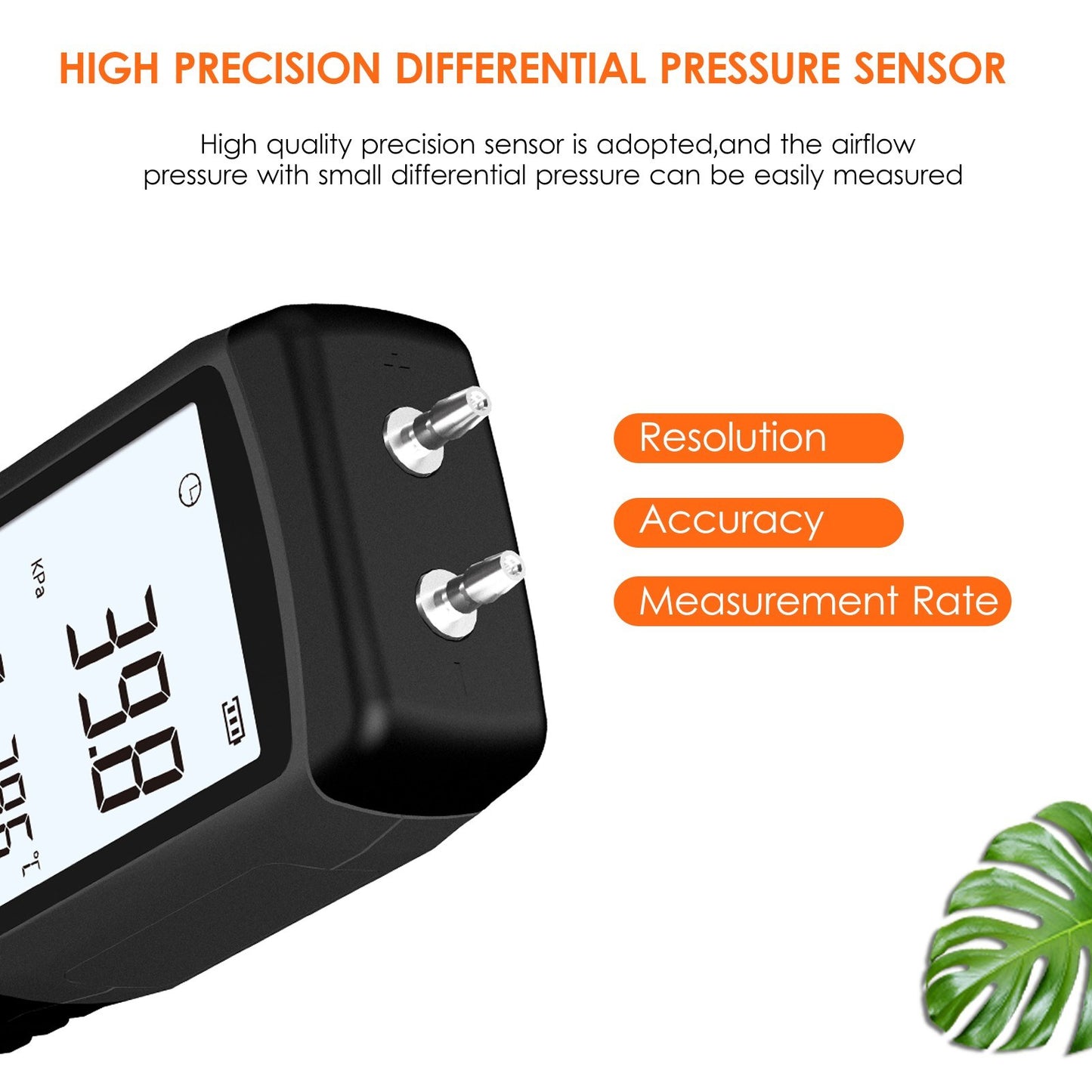AS511 Digital Differential Pressure Gauge - Dual Port Manometer, Air/Gas Tester -39.98~39.98KPA