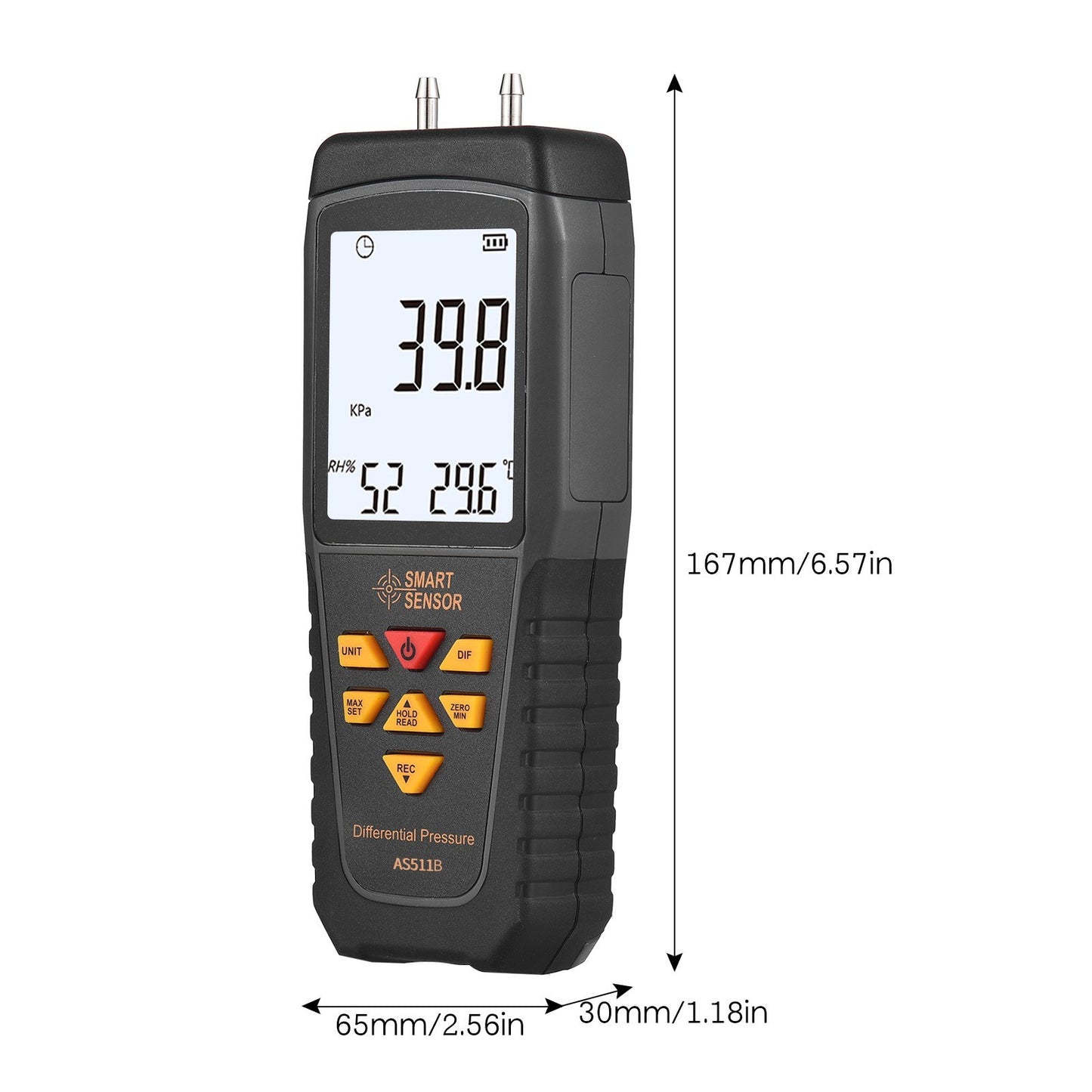 AS511 Digital Differential Pressure Gauge - Dual Port Manometer, Air/Gas Tester -39.98~39.98KPA