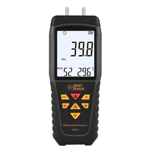 AS511 Digital Differential Pressure Gauge - Dual Port Manometer, Air/Gas Tester -39.98~39.98KPA