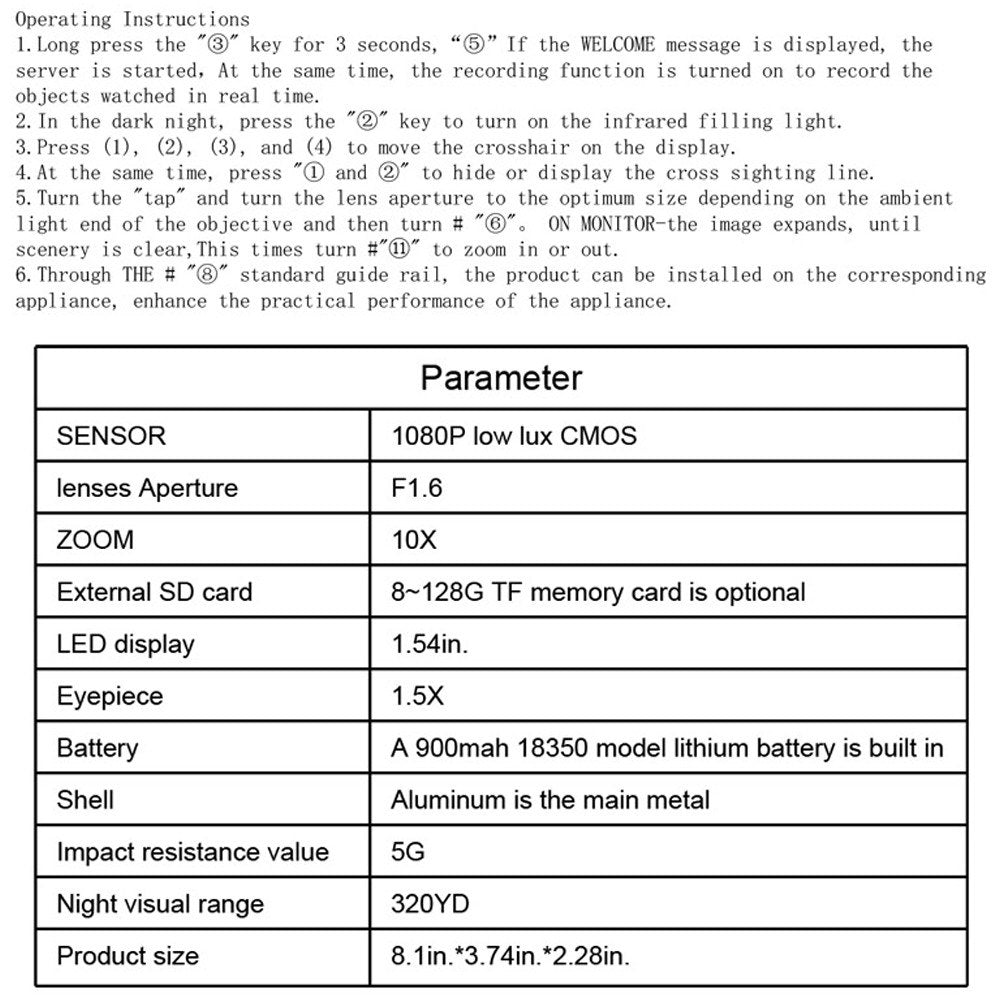 1080P Portable Night Vision Camera with 1.54-Inch Display for Day/Night Use, Photo/Video Recording, Infrared Digital for Outdoor Activities