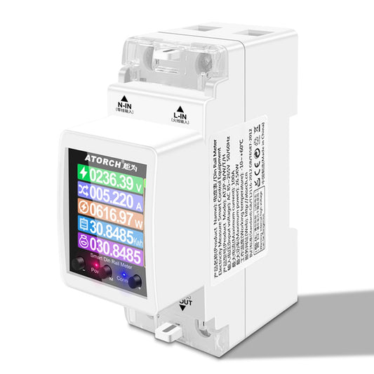 Smart Single-Phase WiFi Electricity Meter with Digital Display & Remote Control, 3 Tariff Modes, DIN Rail Installation, App Integration, and Alarm Notification.