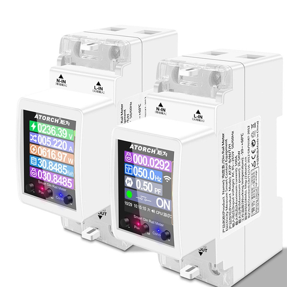 Smart Single-Phase WiFi Electricity Meter with Digital Display & Remote Control, 3 Tariff Modes, DIN Rail Installation, App Integration, and Alarm Notification.