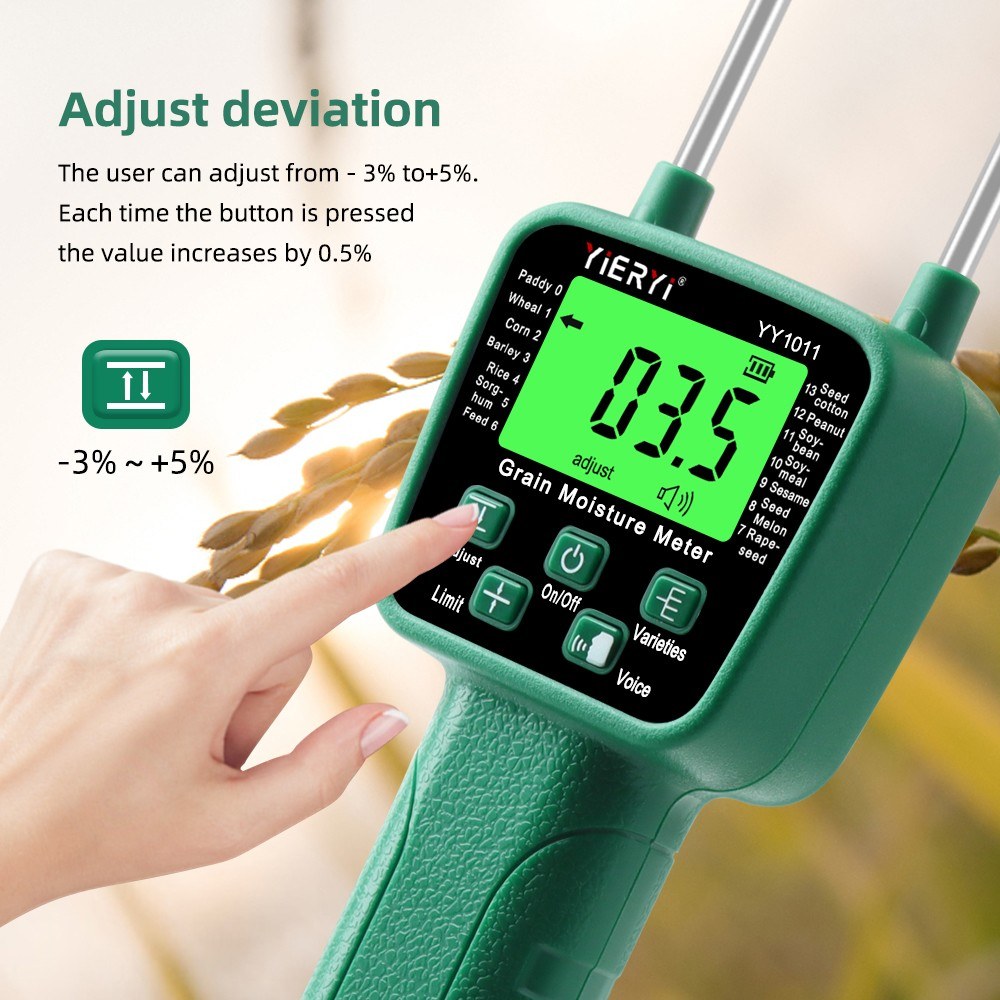 High Sensitivity Digital Grain Moisture Meter: Cereal Hygrometer with Voice Alarm & Metal Probe for Corn, Rice, Wheat, Bean