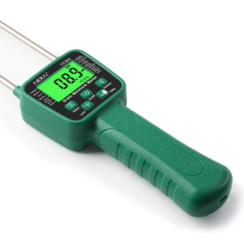 High Sensitivity Digital Grain Moisture Meter: Cereal Hygrometer with Voice Alarm & Metal Probe for Corn, Rice, Wheat, Bean