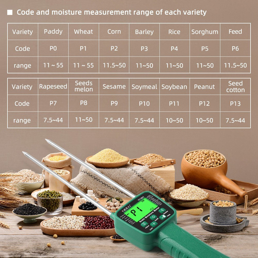 High Sensitivity Digital Grain Moisture Meter: Cereal Hygrometer with Voice Alarm & Metal Probe for Corn, Rice, Wheat, Bean