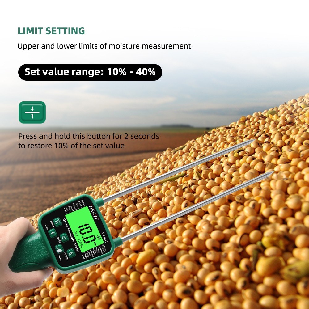 High Sensitivity Digital Grain Moisture Meter: Cereal Hygrometer with Voice Alarm & Metal Probe for Corn, Rice, Wheat, Bean