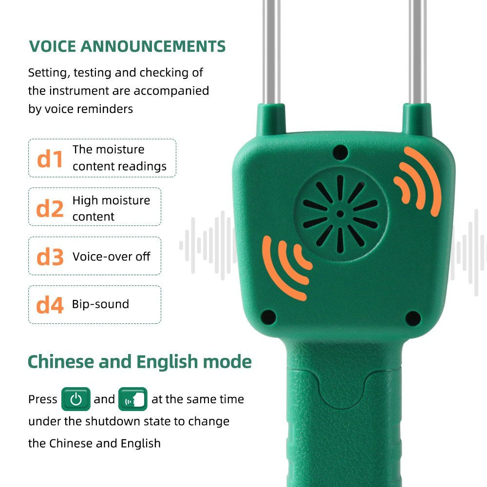 High Sensitivity Digital Grain Moisture Meter: Cereal Hygrometer with Voice Alarm & Metal Probe for Corn, Rice, Wheat, Bean