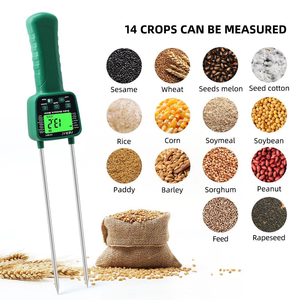 High Sensitivity Digital Grain Moisture Meter: Cereal Hygrometer with Voice Alarm & Metal Probe for Corn, Rice, Wheat, Bean