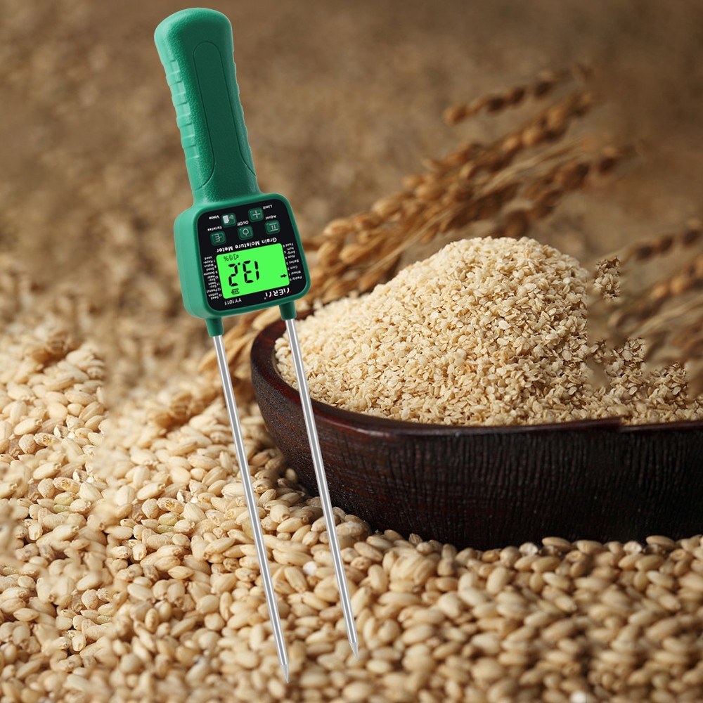 High Sensitivity Digital Grain Moisture Meter: Cereal Hygrometer with Voice Alarm & Metal Probe for Corn, Rice, Wheat, Bean