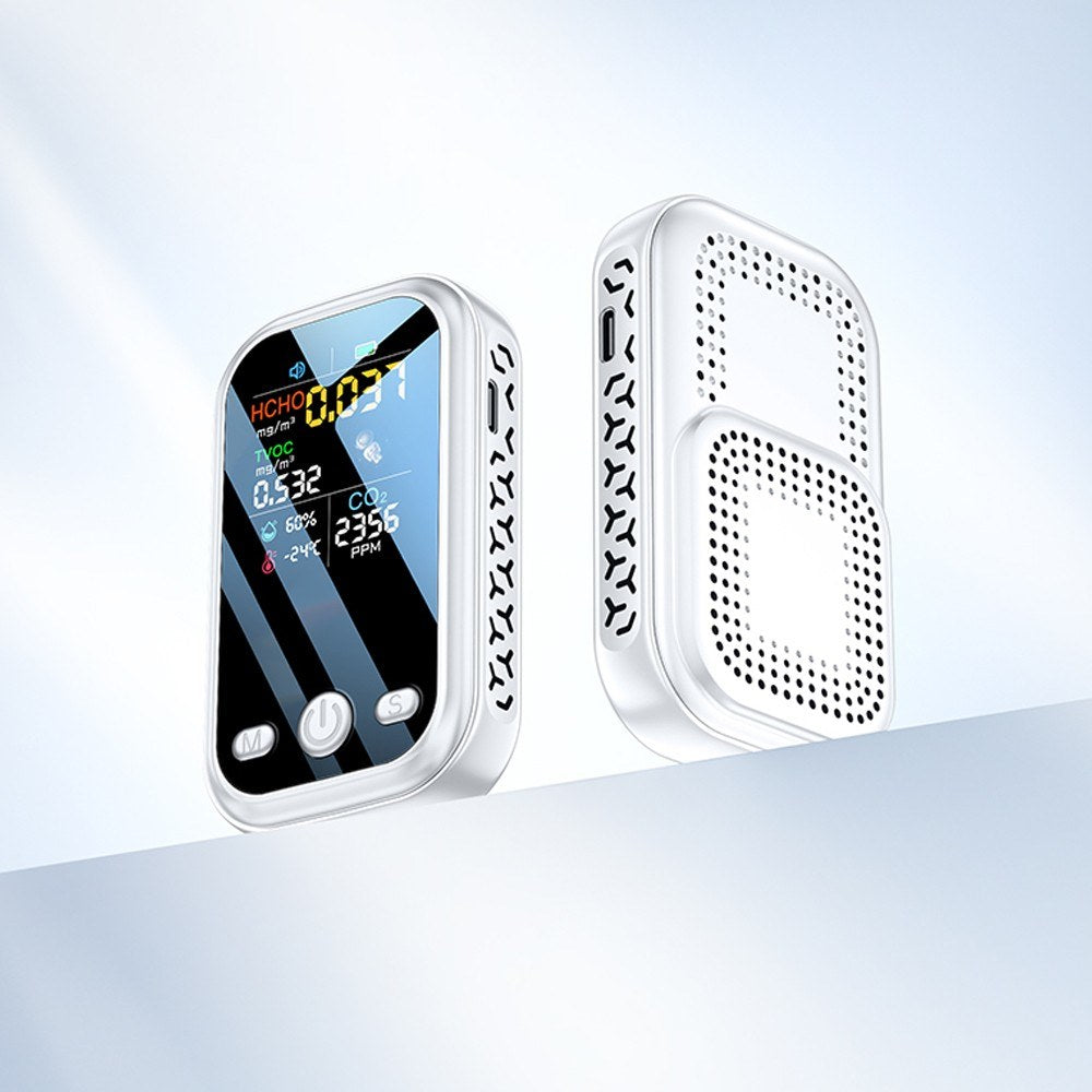 Multifunction Air Quality Monitor with 1.9-inch Color Display, High Sensitivity Sensors, and Type-C Interface - Detects HCHO, TVOC, CO2, Temperature & Humidity