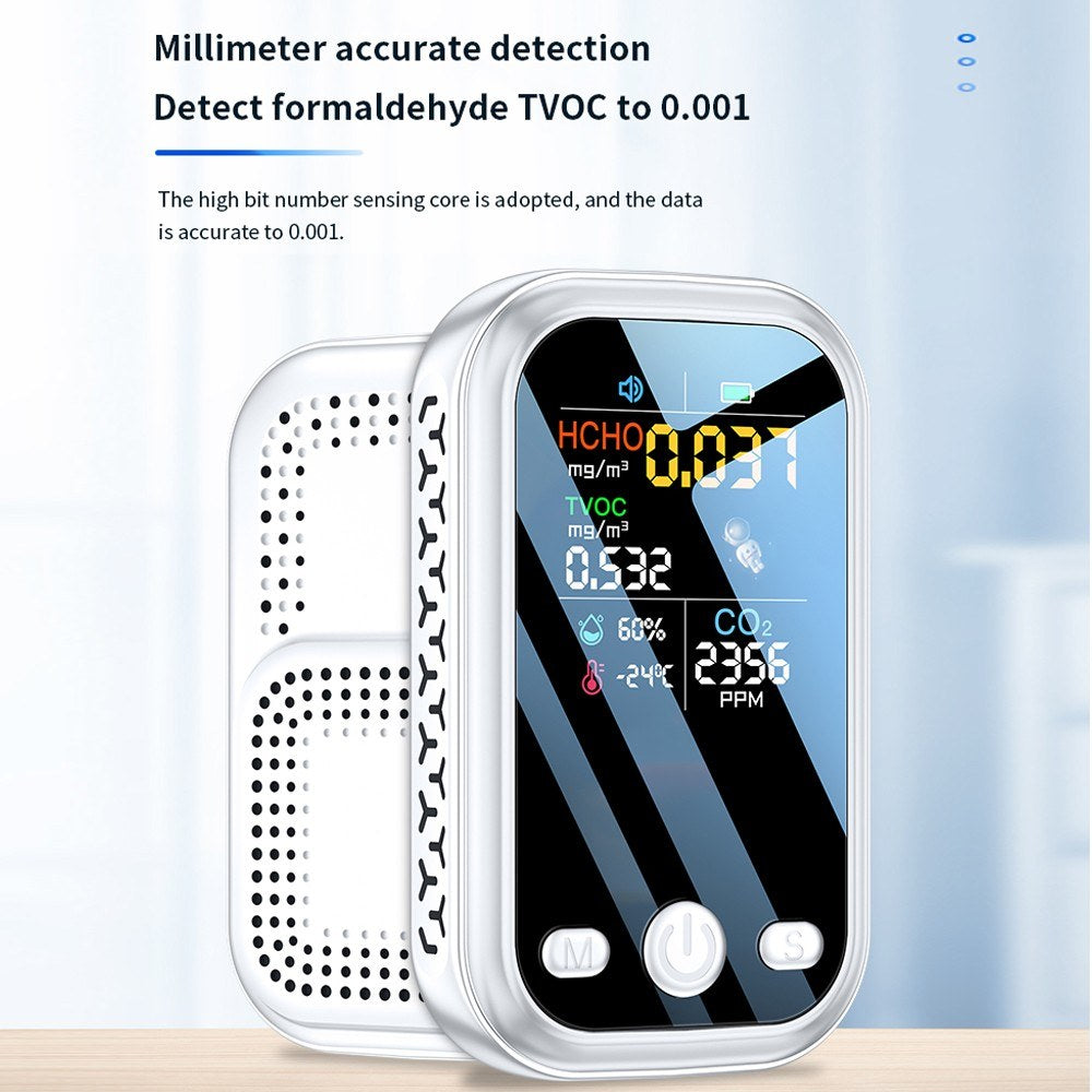 Multifunction Air Quality Monitor with 1.9-inch Color Display, High Sensitivity Sensors, and Type-C Interface - Detects HCHO, TVOC, CO2, Temperature & Humidity