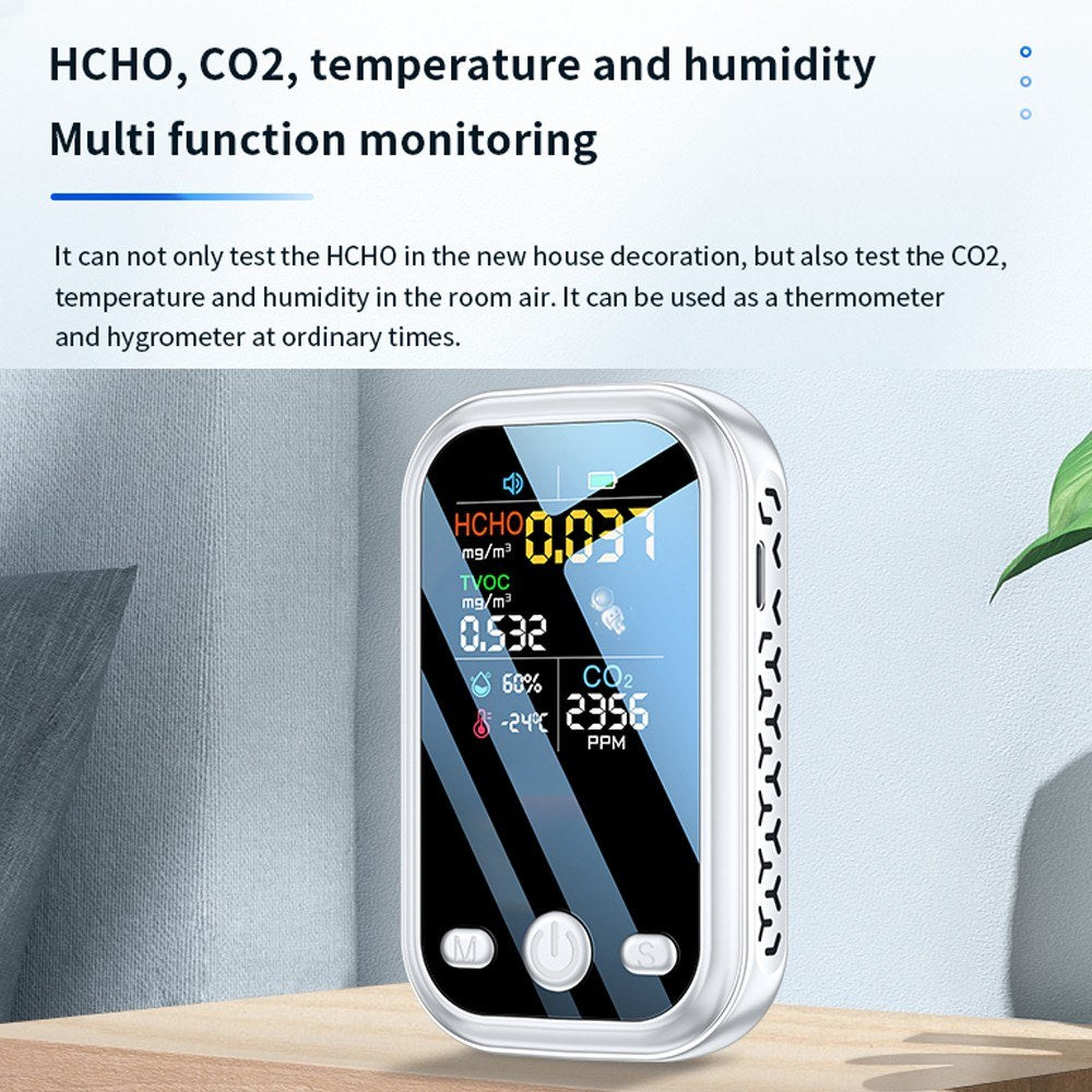 Multifunction Air Quality Monitor with 1.9-inch Color Display, High Sensitivity Sensors, and Type-C Interface - Detects HCHO, TVOC, CO2, Temperature & Humidity