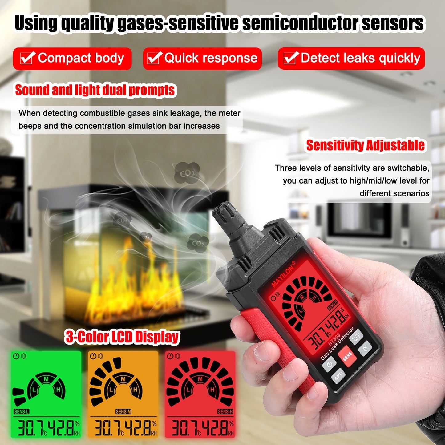 Portable Combustible Gas Leak Detector & PPM Meter Analyzer Pen