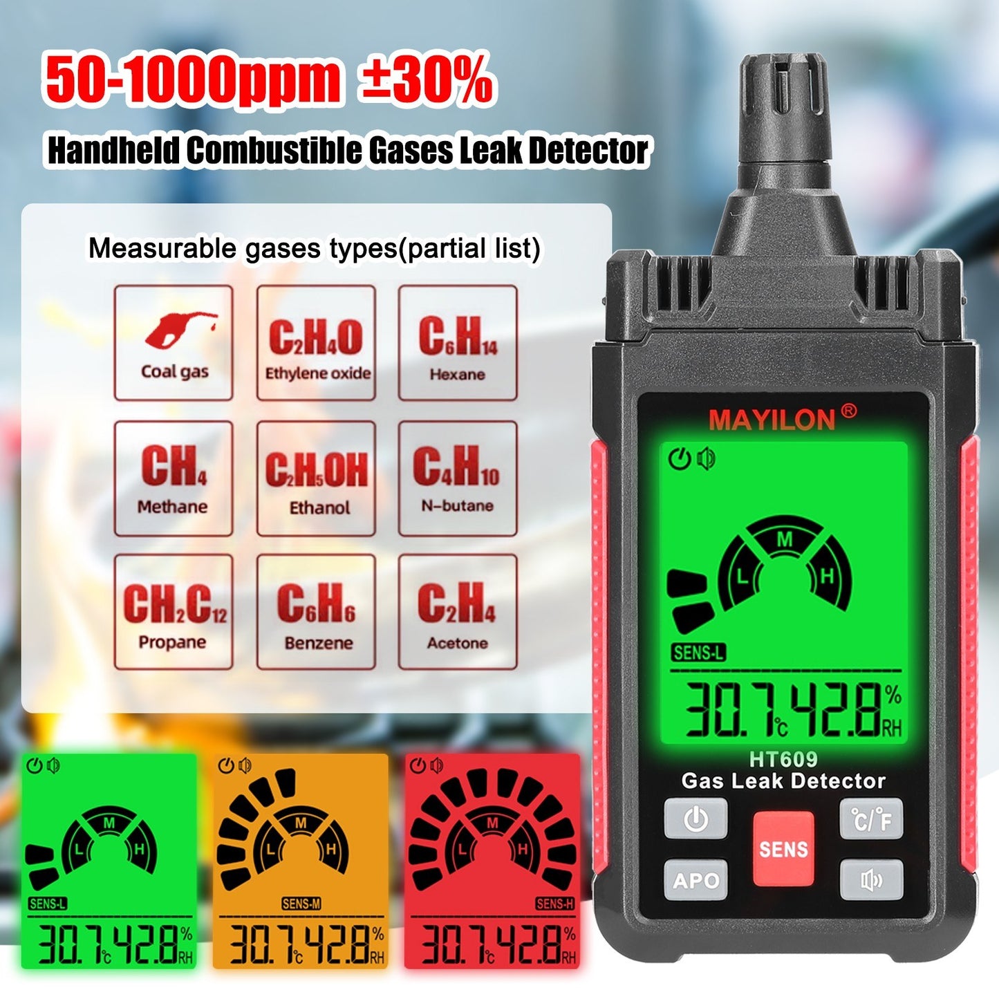 Portable Combustible Gas Leak Detector & PPM Meter Analyzer Pen