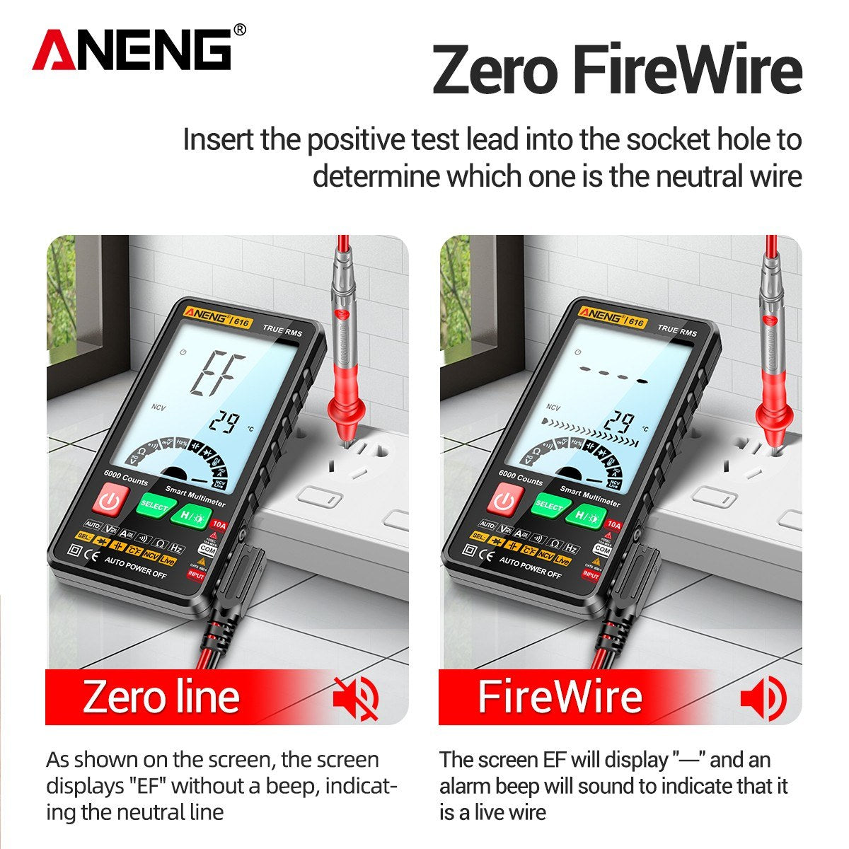Smart Digital Multimeter - ANENG 616, 6,000 Counts, True RMS, Auto Range, NCV, Handheld Tester with Backlight & Flashlight, Measures Voltage, Current, Resistance, Capacitance, Frequency