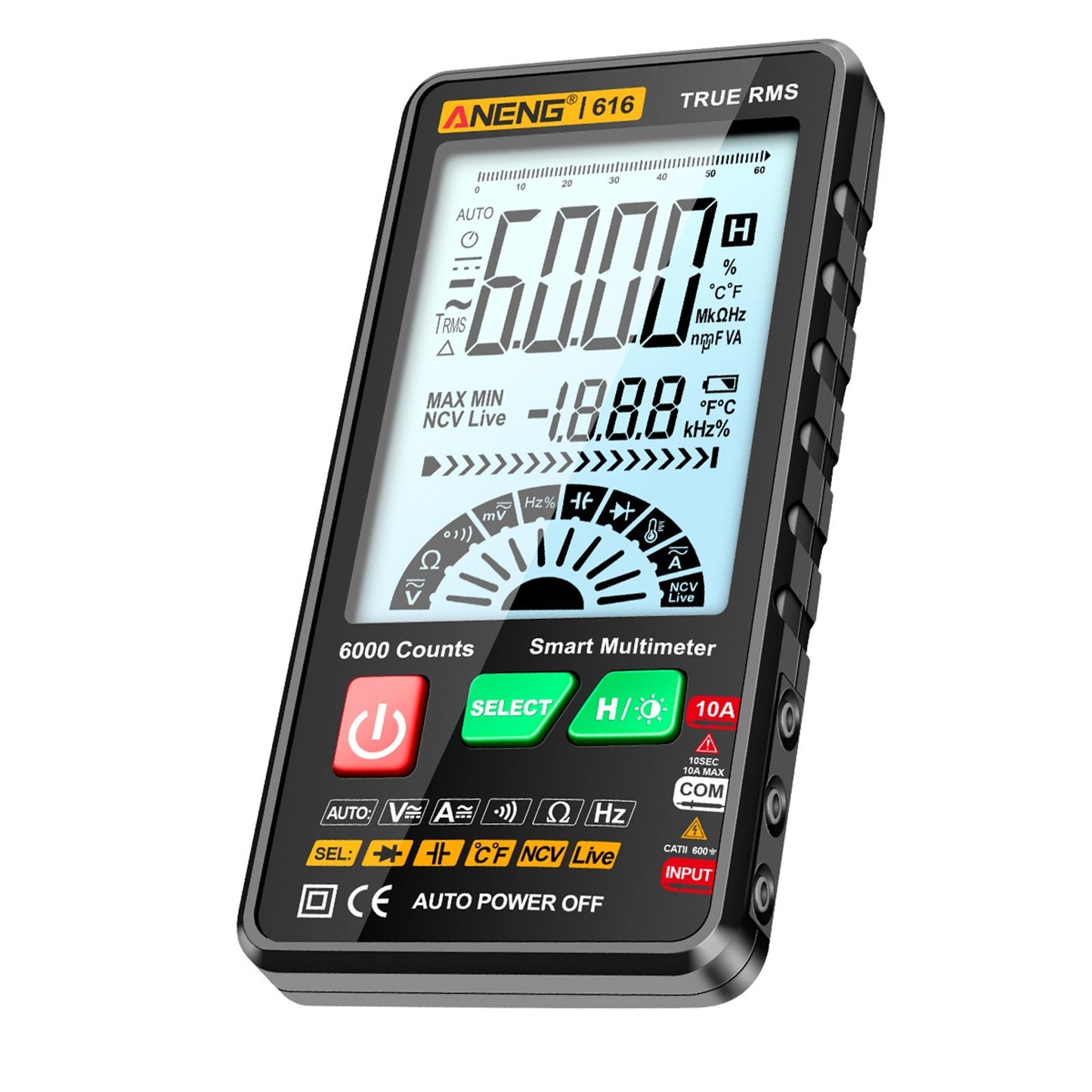 Smart Digital Multimeter - ANENG 616, 6,000 Counts, True RMS, Auto Range, NCV, Handheld Tester with Backlight & Flashlight, Measures Voltage, Current, Resistance, Capacitance, Frequency