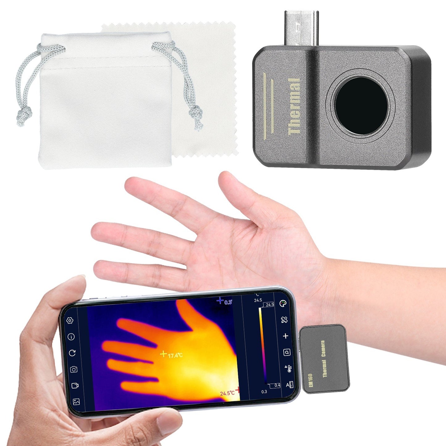 Compact Mobile Thermal Imaging Camera with Multi-Mode Temperature Measurement & Bilingual Support