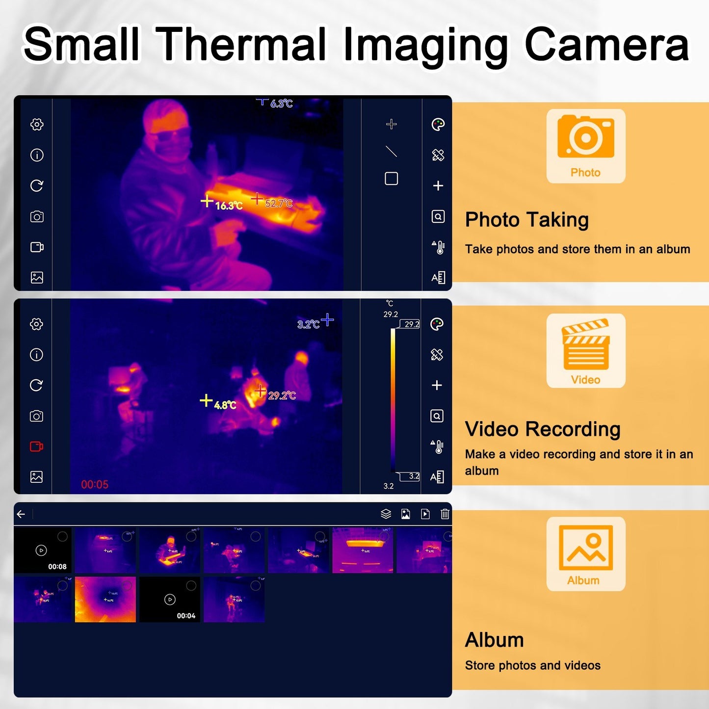 Compact Mobile Thermal Imaging Camera with Multi-Mode Temperature Measurement & Bilingual Support
