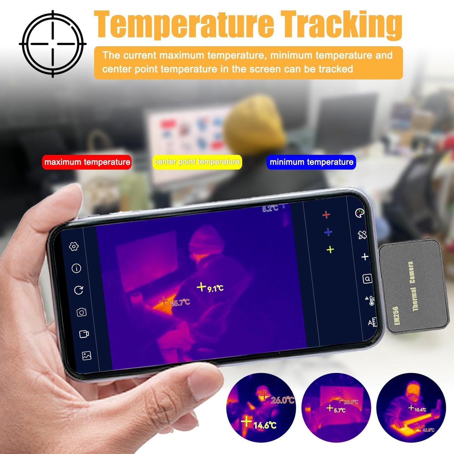 Compact Mobile Thermal Imaging Camera with Multi-Mode Temperature Measurement & Bilingual Support