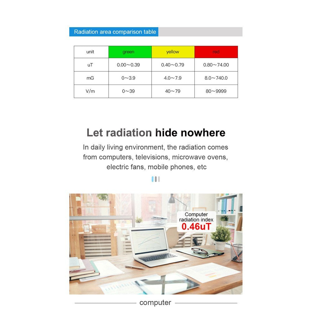 Multi-Function Electromagnetic Radiation & Temperature Humidity Detector with Digital Color Display