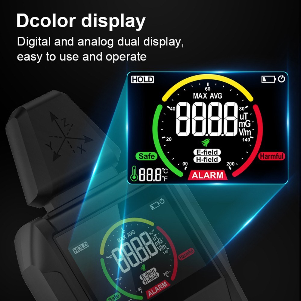 Multi-Function Electromagnetic Radiation & Temperature Humidity Detector with Digital Color Display